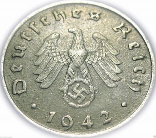 ♡ Germany - German 3rd Reich 1942j 10 Reichspfennig - Real Ww2 Coin With Swastika photo