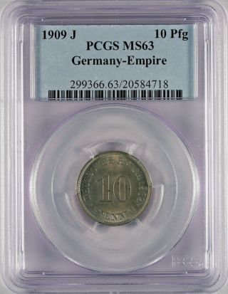 1909 J 10 Pfennig Pcgs Ms63 Germany - Empire Top Pop Coin photo
