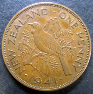 1941 Penny Coin From Zealand Mintage Of 1,  200,  000 photo