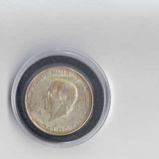 1955 Mexico Silver Cinco Peso Coin 72% Hidalgo (os11) photo