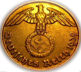 ♡ German 3rd Reich 1939e 2 Rp Coin With Swastika - Nazi Germany Ww 2 - Rare Coin photo