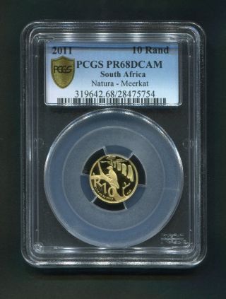 Pcgs Secure+ South Africa 2011 R10 Natura - Meerkat Pr69dcam Gold Coin - photo