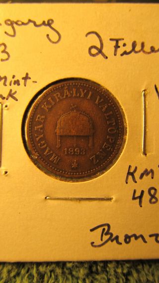 Hungary 1893 2 Filler Coin Km 481 Bronze photo