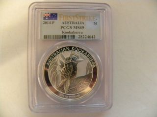 2014 Australia $1 Kookaburra Pcgs Ms 69,  First Strike,  Country Label photo
