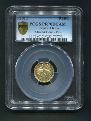 Pcgs Secure+ South Africa 2011 R1 African Honey Bee Pr70dcam Gold Coin - photo