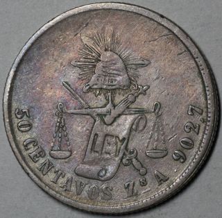 1875 - Zs Mexico Silver 50 Centavos (early Zacatecas) 2nd Republic Coin photo