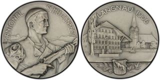 Switzerland Langnau 1906 Matte Silver Shooting Medal Pcgs Ms66 State photo