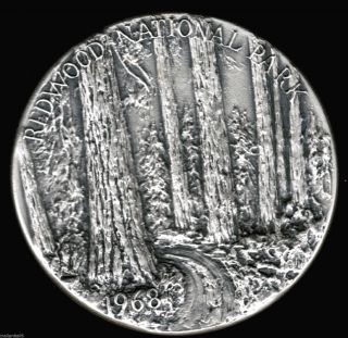 Redwood Forest National Park Medal Silver Medallic Art Co Ny.  Box photo