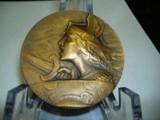 Rare French 1907 Gallia Bronze Art Nouveau Medal By Pierre A Morlon photo
