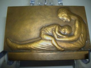Rare French Art Nouveau Ovide Yencesse Bronze Medal Young Woman With Infant photo