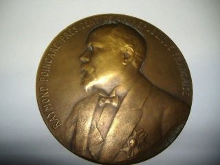 Rare French C.  1913 Leon Deschamps Bronze Medal Of Ww1 Pres Raymond Poincare photo