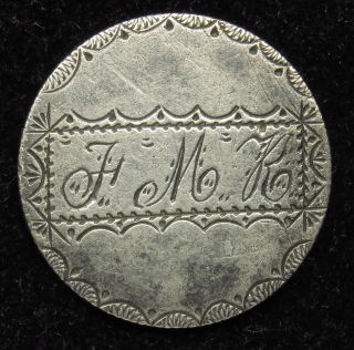 Love Token Charm 1853 Seated Liberty Silver Quarter Engraved F M K (b22) photo