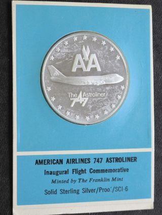 American Airlines 747 Astroliner Commemorative Silver Medal Franklin C2666l photo