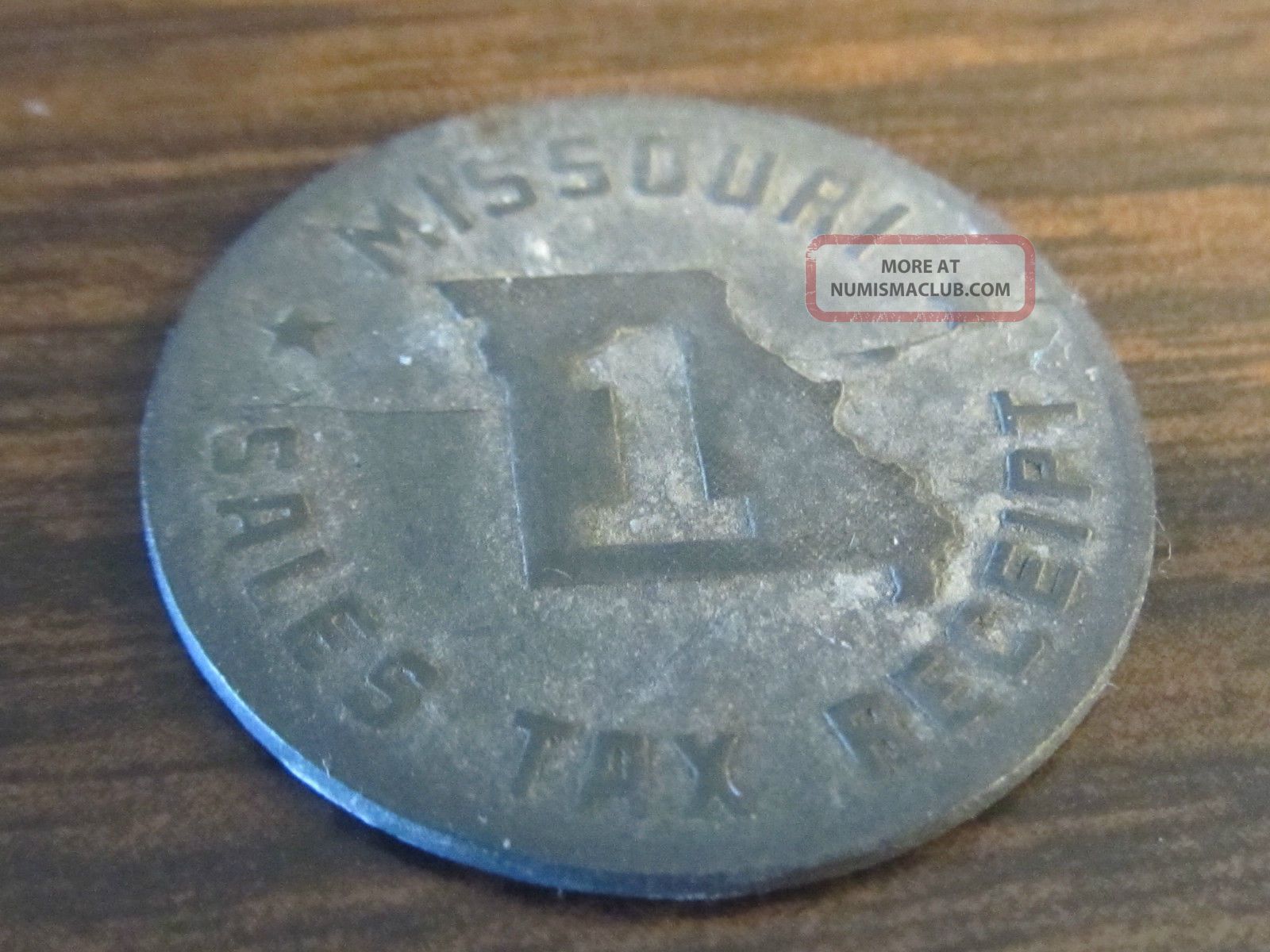 Vintage World War Ii Missouri Sales Tax Receipt One Token Zinc Coin 7/8 