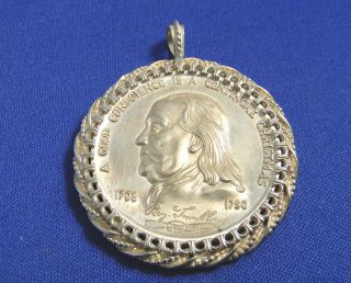 Vintage Gorham Sterling Silver Ben Franklin Bicentennial Medal & Bezel photo