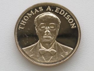 1970 Thomas A.  Edison Proof Franklin Bronze Art Medal A8160 photo