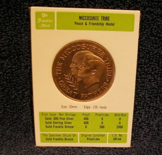 Miccosukee Tribe Peace & Friendship - Franklin - Proof - Like Specimen Medal photo