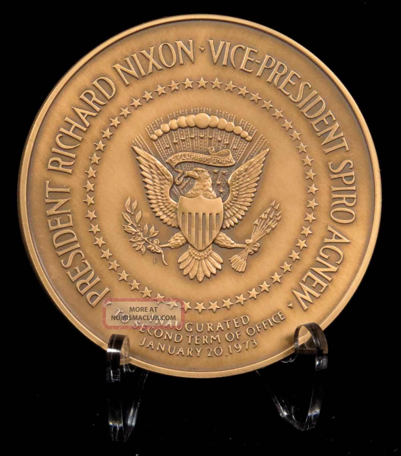 1973 Richard Nixon Spiro Agnew Official Inaugural Medal Franklin Bronze