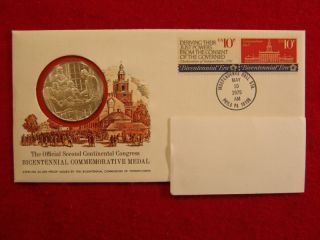 Official 2nd Continental Congress Bicentennial Fdc W/1 Troy Oz Pure Silver Medal photo