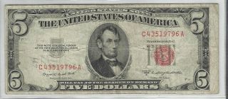 1953 - B Series $5 Us Note Vf Red Seal photo