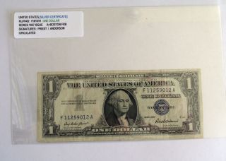 Us One Dollar Silver Cerificate Blue Label Small Note 1957 Issue photo