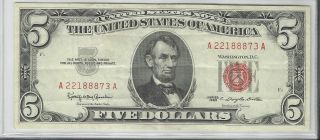 Series 1963 Us Note $5 Bill Tough Date Xf - Au photo