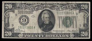U.  S.  1928 $20 Redeemable In Gold Federal Reserve Note (circulated) Twenty Dollar photo
