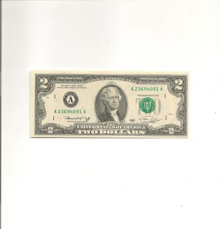 1976 $2 Frn Boston A Note,  Sn A223694091a Cu Unc Very Crisp photo