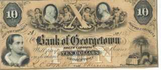 South Carolina Bank Of Georgetown $10 1857 Signed/issued Pink Face 1893 photo