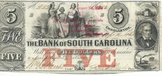 South Carolina Charleston Bank $5 1861 Signed/issued Red Overprint Low 253 photo