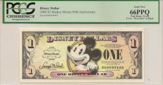 2008 $1 Mickey Mouse 80th Error Disney Dollar Pcgs 66ppq Disney World D Sr photo