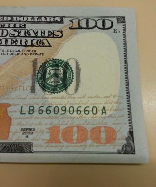 $100 Note.  Rare Serial Number. photo