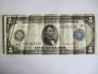 1914 $5 Frn,  Large Note,  Circulated photo