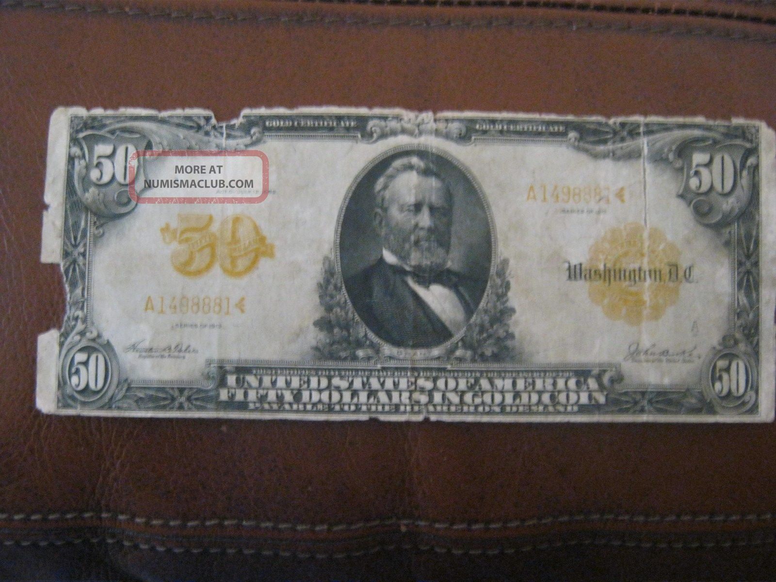 1913 $50 Gold Certificate Fr 1199 - Very Rare Hard To Find Note Large Size Notes photo