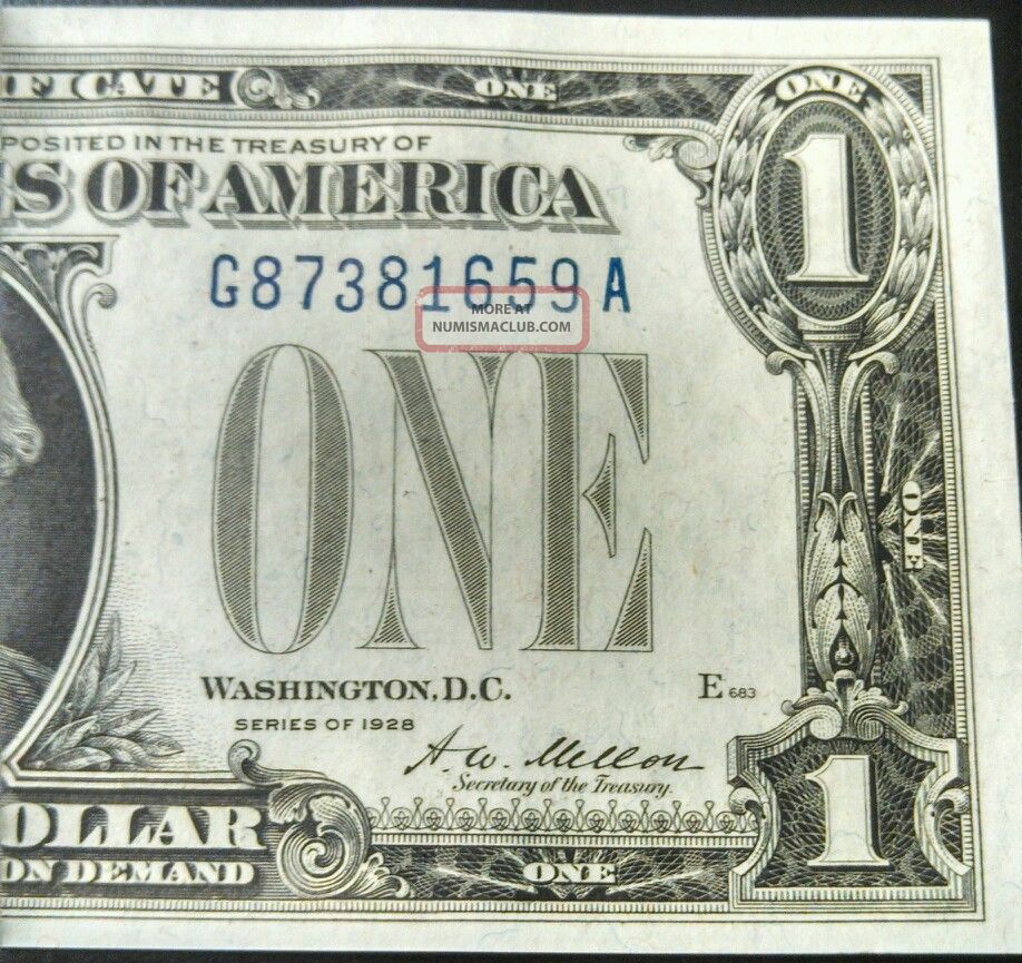 1928 $1 Silver Certificate Uncirculated Funnyback Error Note