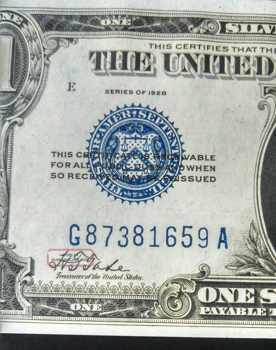 1928 $1 Silver Certificate Uncirculated Funnyback Error Note