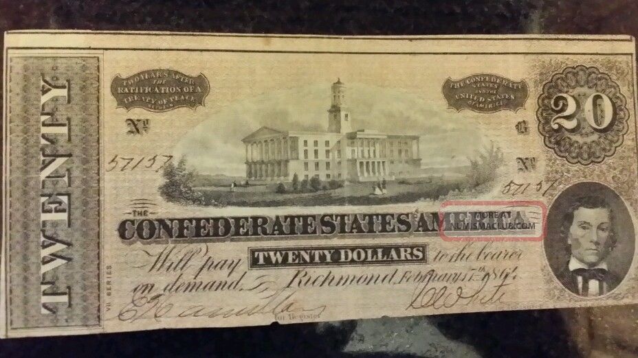 Confederate $20 Bill February 17,  1864 Paper Money: US photo