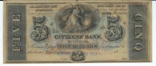Louisiana Citizens Bank Orleans.  Unissued $5 18xx Chcu G12c Platea photo