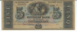 Louisiana Citizens Bank Orlean Unissued $5 18xx Gem G12c Plateb Great Color photo