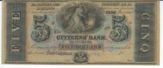 Louisiana Citizens Bank Orleans Unissued $5 18xx Gem G12c Platec Colorful photo
