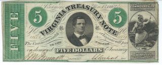 Obsolete Currency Virginia Treasury Note $5 Signed/issued 1862 Vf Cr13 11686 photo