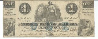 Obsolete Currency Alabama/montgomery Farmers Bank $1 1862 3 Signatures 3411 photo