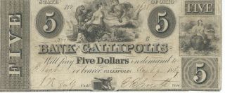 Obsolete Currency Ohio /gallipolis Bank $5 Issued 1839 Chau 1171 - 04 9628 photo