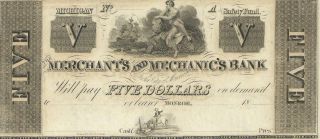 Obsolete Currency Michigan Monroe Merchants Bank $5 18xx Unissued Unc Plate A photo