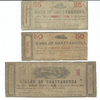 Obsolete Currency Tennessee Bank Of Chattanooga 1862 Fine.  25/.  50/$1 Csa photo