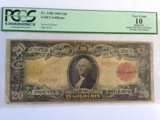 Very Rare 1905 $20 Gold Certificate Technicolor Fr 1180 Lyons - Treat photo