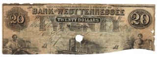 $20 Bank Of West Tennessee Memphis Us Civil War Old Csa Money Riverboat Currency photo