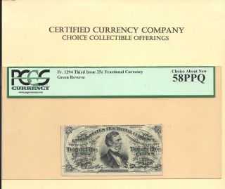 Fr 1294 - 25 Cents Fesseden Green Back Fractional Note Pcgs Choice About 58 photo