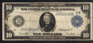 $10 Large 1914 Federal Reserve Note York Redeem Gold Circulated Paper Bill photo