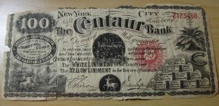 Circa 1860 $100 Centaur Bank Note York Patent Medicine Advertisement Rare photo